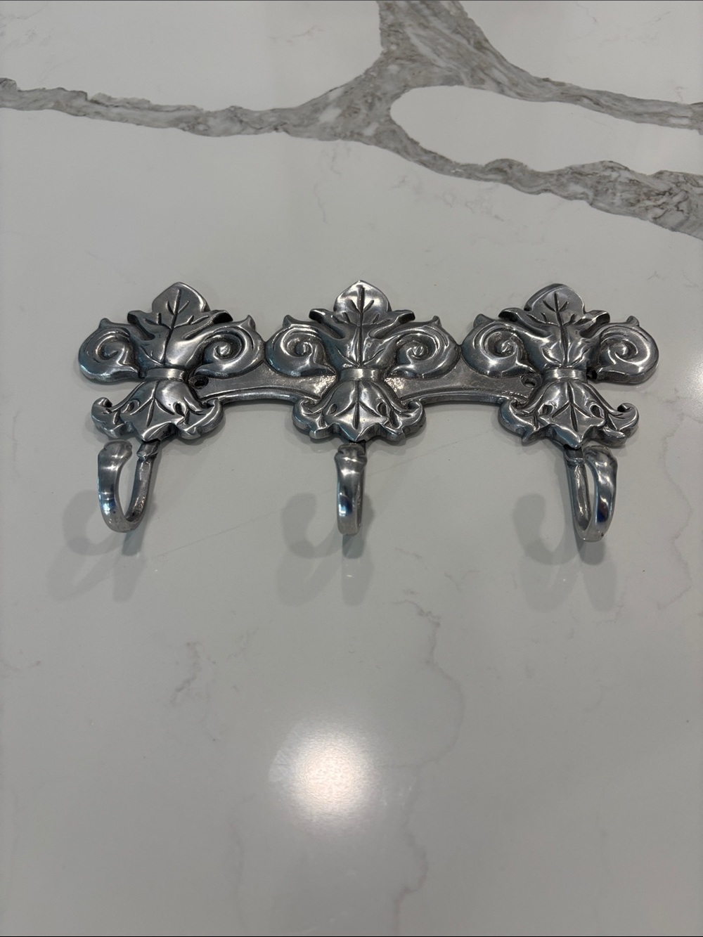 Arthur Court Ornate Silver Leaf 3-Hook Wall Hanger